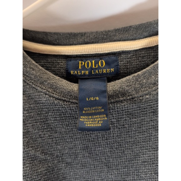 Polo Ralph Lauren Sleep Shirt Men's L Waffle Knit 100% Cotton Long Sleeve Large‎ - Picture 5 of 6